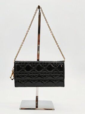 Christian Dior Cannage Patent Leather Chain Wallet / WOC – Black